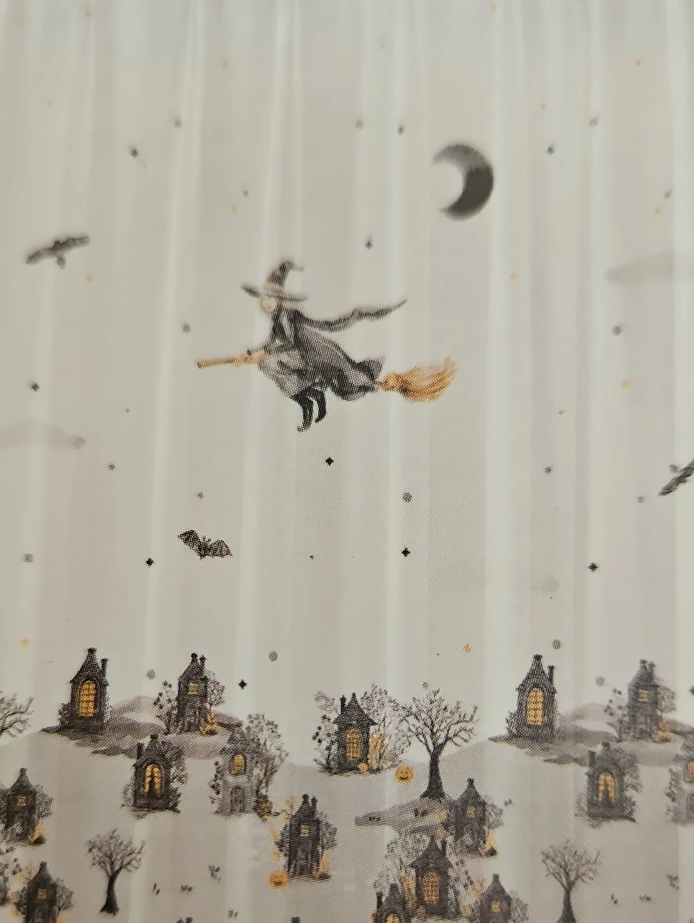 Willow Wonders Witch Flying Over Halloween Village Shower Curtain